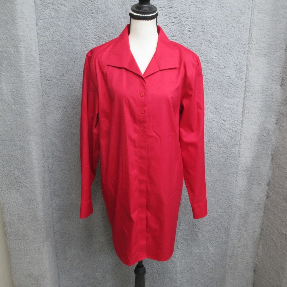 Chicos Tunic Shirt Women XL Chicos 3 Red No Iron 100% Cotton Career Casual Top